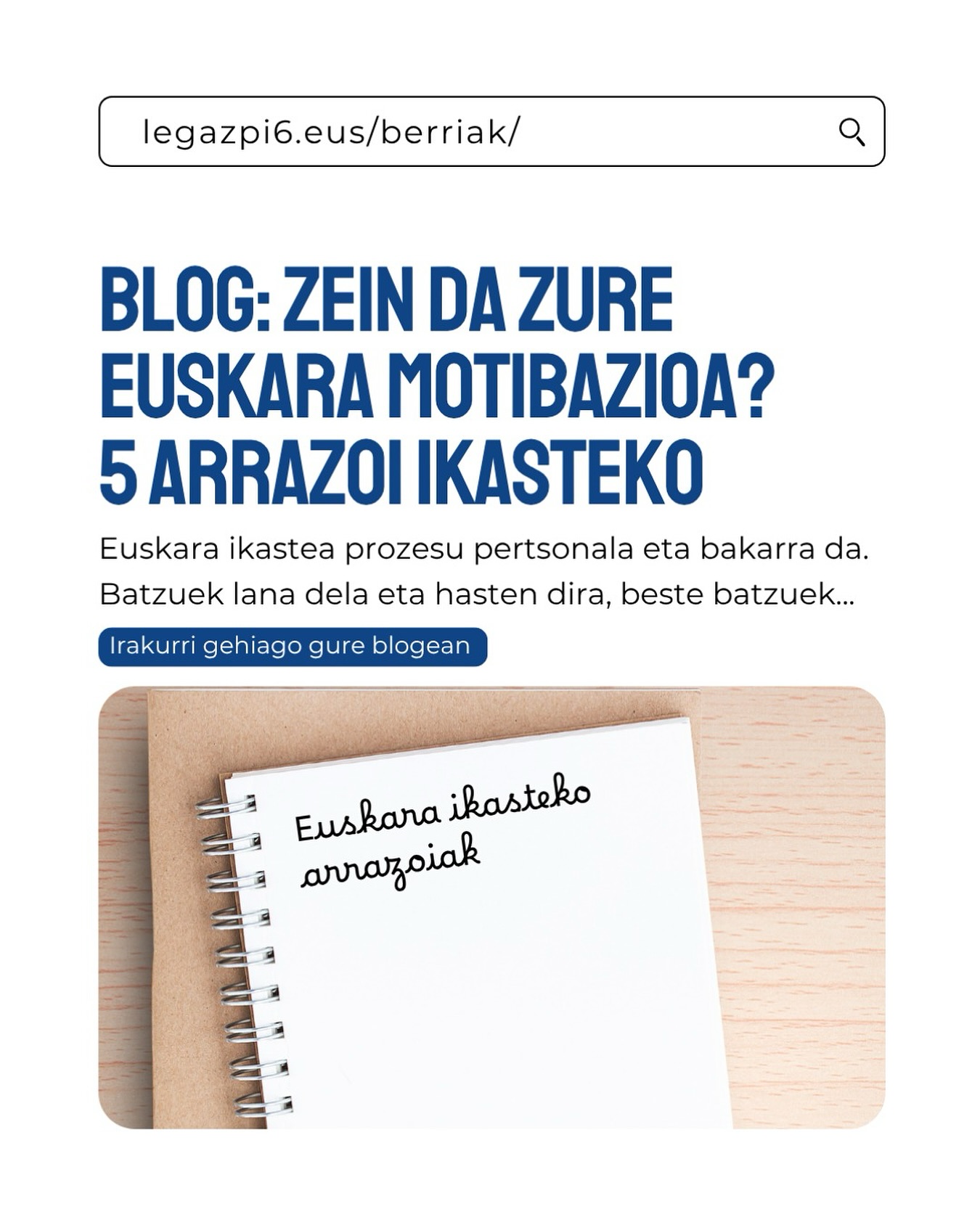 📢Zein da zure euskara ikasteko motibazioa?
Euskara ikastea ez da beti erraza, baina zure zergatia argi edukitzeak dena alda dezake.
Hona hemen arrazoi batzuk gure ikasleek maiz aipatzen dituztenak:
✨ Zure ingurukoekin euskaraz bizitzeko
🎭 Euskal kultura barrutik sentitzeko
💼 Lan-aukerak zabaltzeko
🧗 Erronka pertsonal bat izateko
🤝 Komunitate baten parte izateko
Eta zu…
Zergatik hasi zinen? Zergatik jarraitu nahi duzu?
👇 Kontaiguzu!
📖 Irakurri artikulu osoa gure blogean:
🔗 legazpi6.eus/berriak
#EuskaraIkasi #Legazpi6 #Motibazioa #EuskarazBizi #Donostia#Euskaltegia
