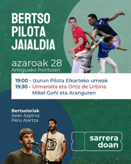 Azaroaren 28an, Antiguako frontoian: Bertso Pilota jaialdia euskararen alde!
Etorri eta giro apartaz gozatu β animatu eta batu euskararen festara!
#Pilota #euskadi_turismo