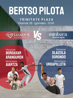 π€π BERTSO-PILOTA
π
Ekainaren 28a, igandea
π 12:00etan
π Trinitate Plaza
π΄Legazpi 6 Euskaltegia vs π΅ Minbera Fisioterapia
Etorri animatzera, barre egitera eta goiz-pasa eder batez gozatzera. Ez galdu!π
#BertsoPilota #Pilota #Euskara #Donostia #TrinitatePlaza