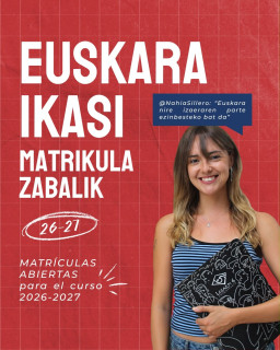 2026-2027 ikasturterako matrikula irekiak π
Gutxi falta da hasteko! Oraindik matrikulatu ez bazara, garaiz zaude gure euskara ikastaroetan izena emateko. π
- A0tik C2ra bitarteko ikastaroak
- Aurrez aurrekoak eta online
- β HABEren titulu ofizialak
- β Diruz lagundutako ikastaroak
- β IVAPeko ikastaroak
π Legazpi 6 Euskaltegia Β· Donostia
π 943 219 907
π₯οΈlegazpi6.eus
Ez galdu euskara ikasteko aukera hau! ππ»